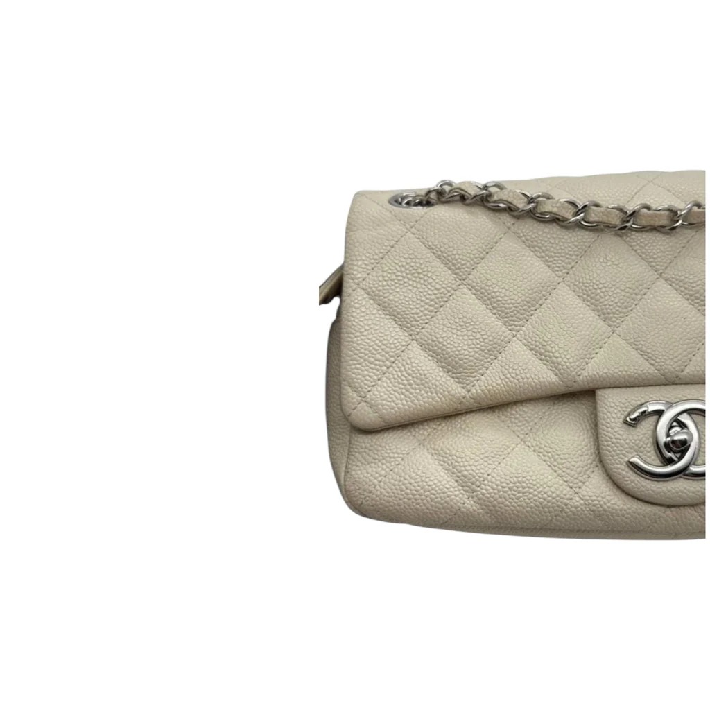Chanel Medium Now & Forever Flap Bag in white caviar leather with silver-tone hardware