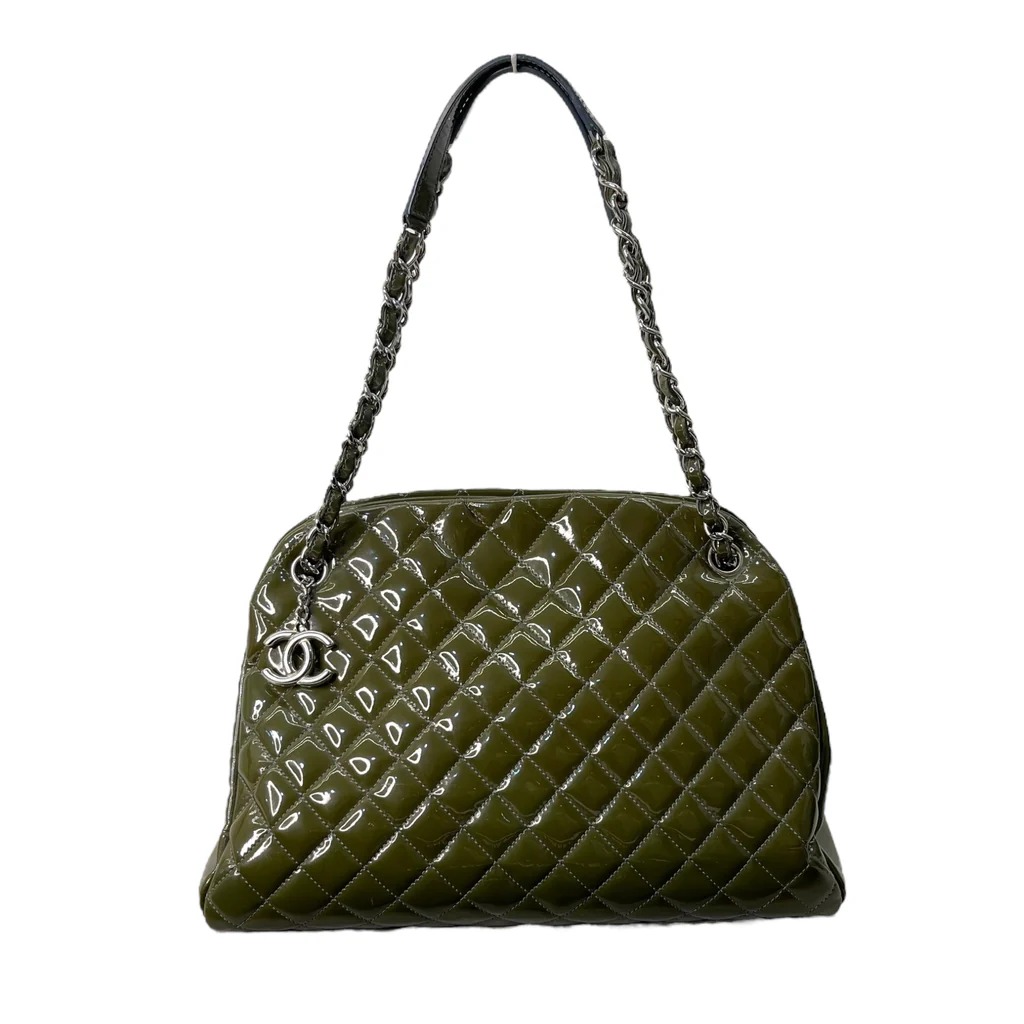 Chanel Moose Green Quilted Patent Leather Large Just Mademoiselle Bowling Bag