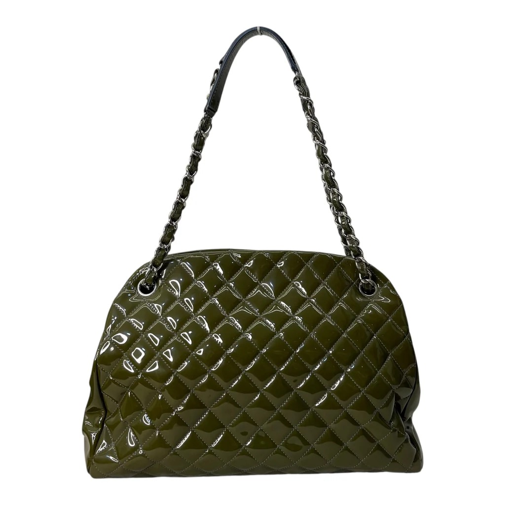 Chanel Moose Green Quilted Patent Leather Large Just Mademoiselle Bowling Bag