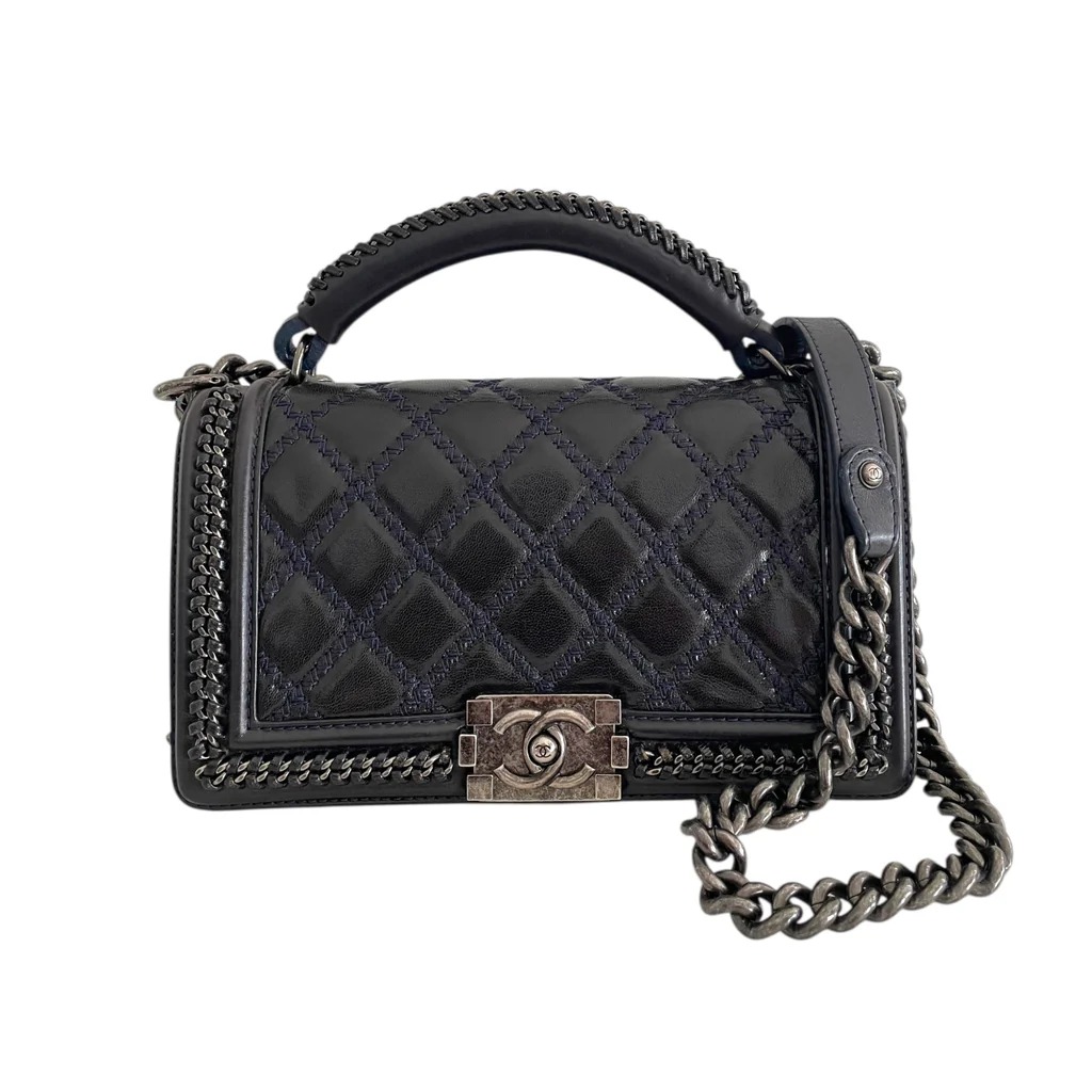 Chanel Boy Top Handle Bag with ruthenium hardware