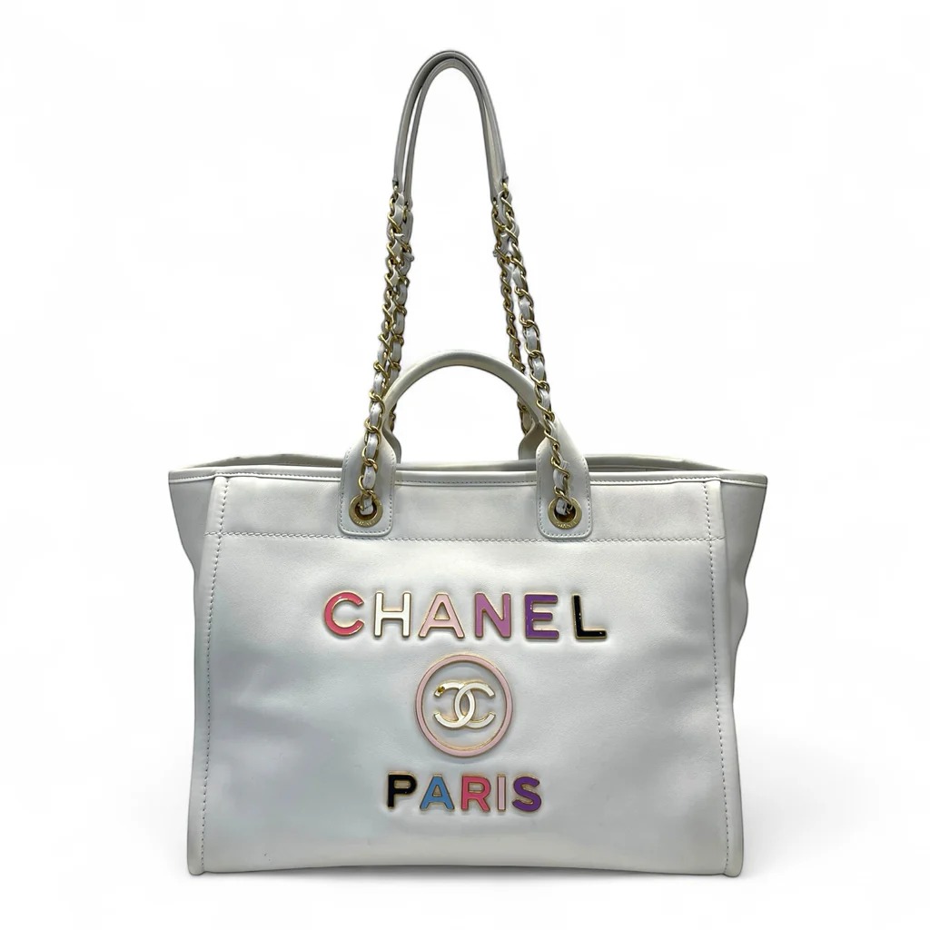 Chanel Deauville Tote Bag in white calfskin leather