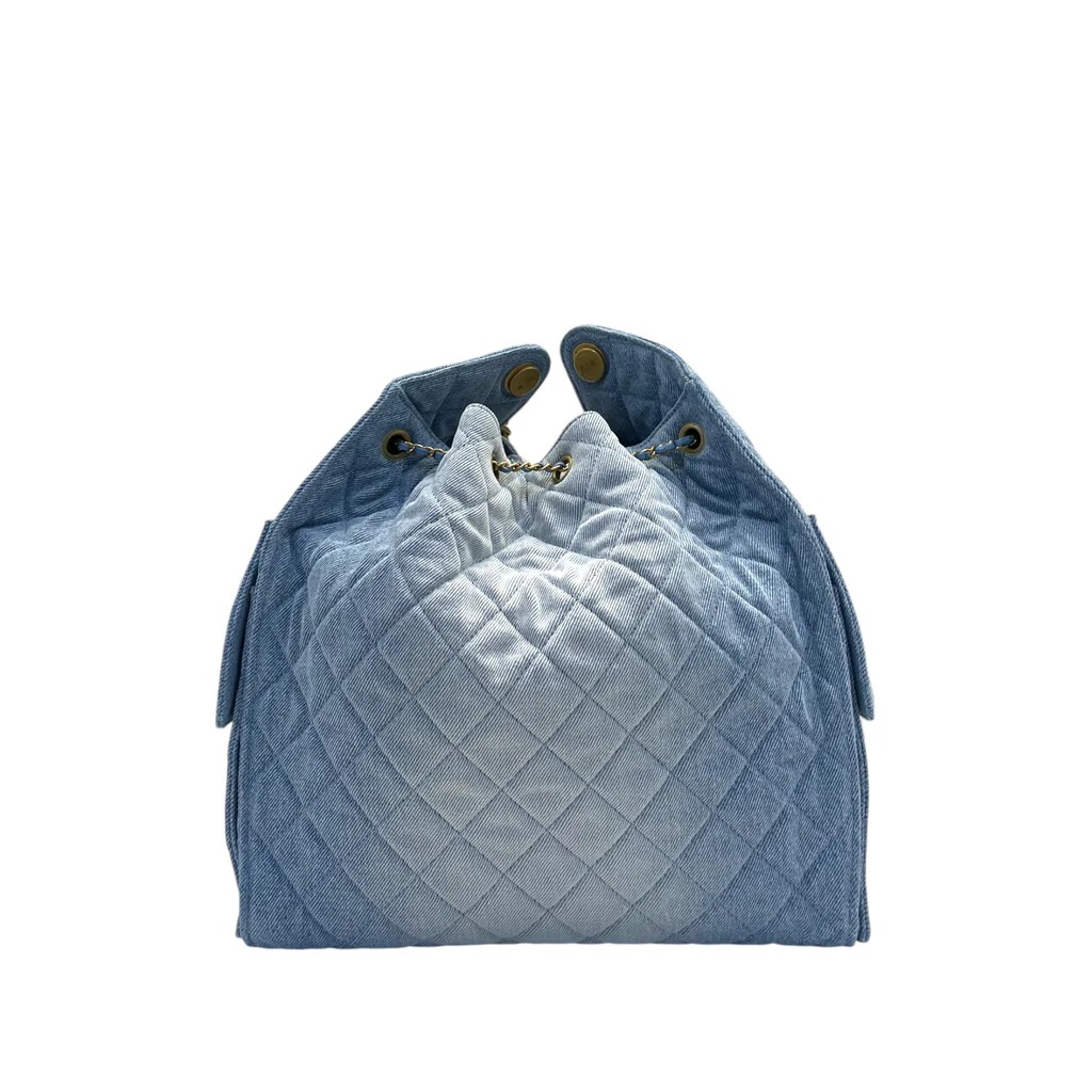 Chanel 25 Medium Handbag in blue caviar calfskin leather with aged gold hardware