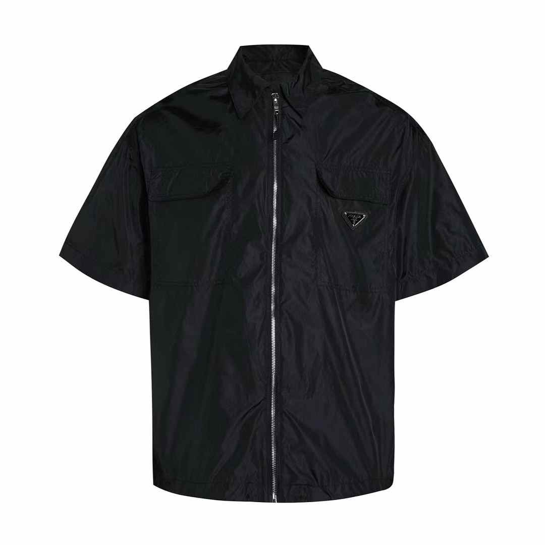 Prada black Re-Nylon short-sleeved zip-up shirt