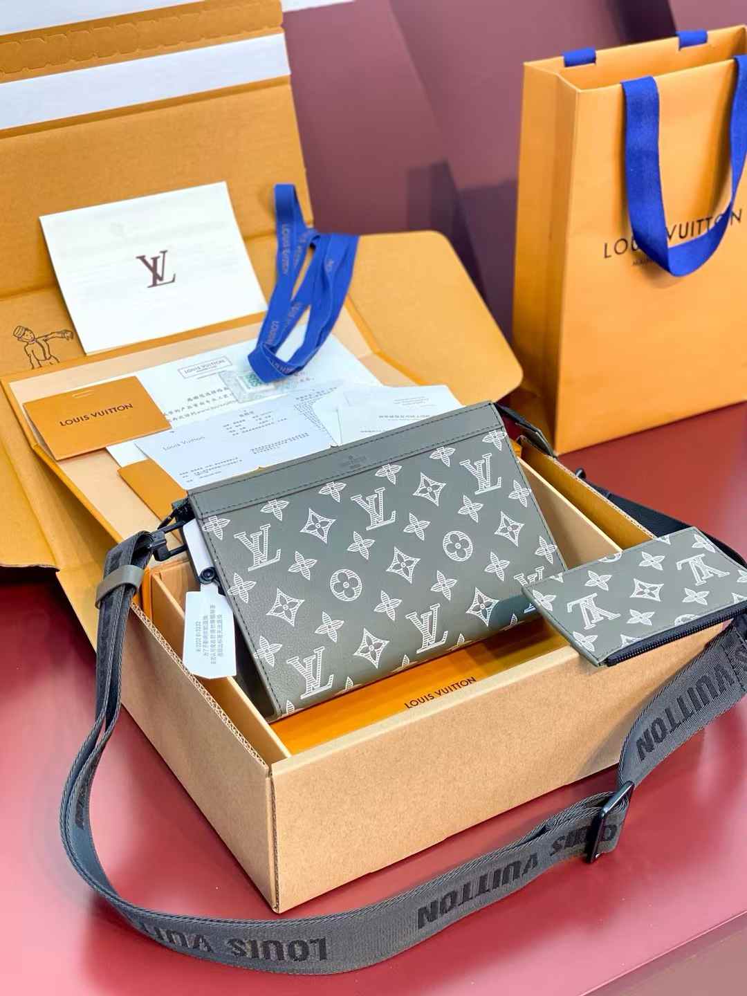 LV Gaston Wearable Wallet Monogram Shadow calfskin leather