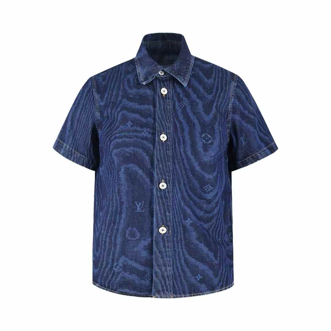 LV Short-Sleeved Denim Shirt with an LV Moiré motif.