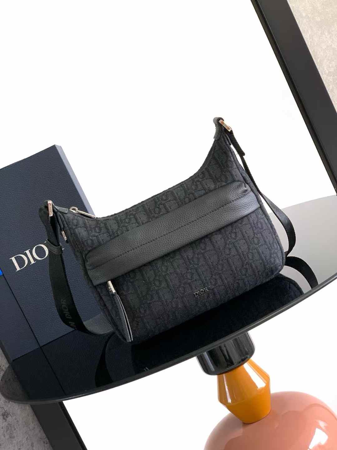 Dior Small Rider Soft Hobo Bag in black Oblique jacquard and grained calfskin