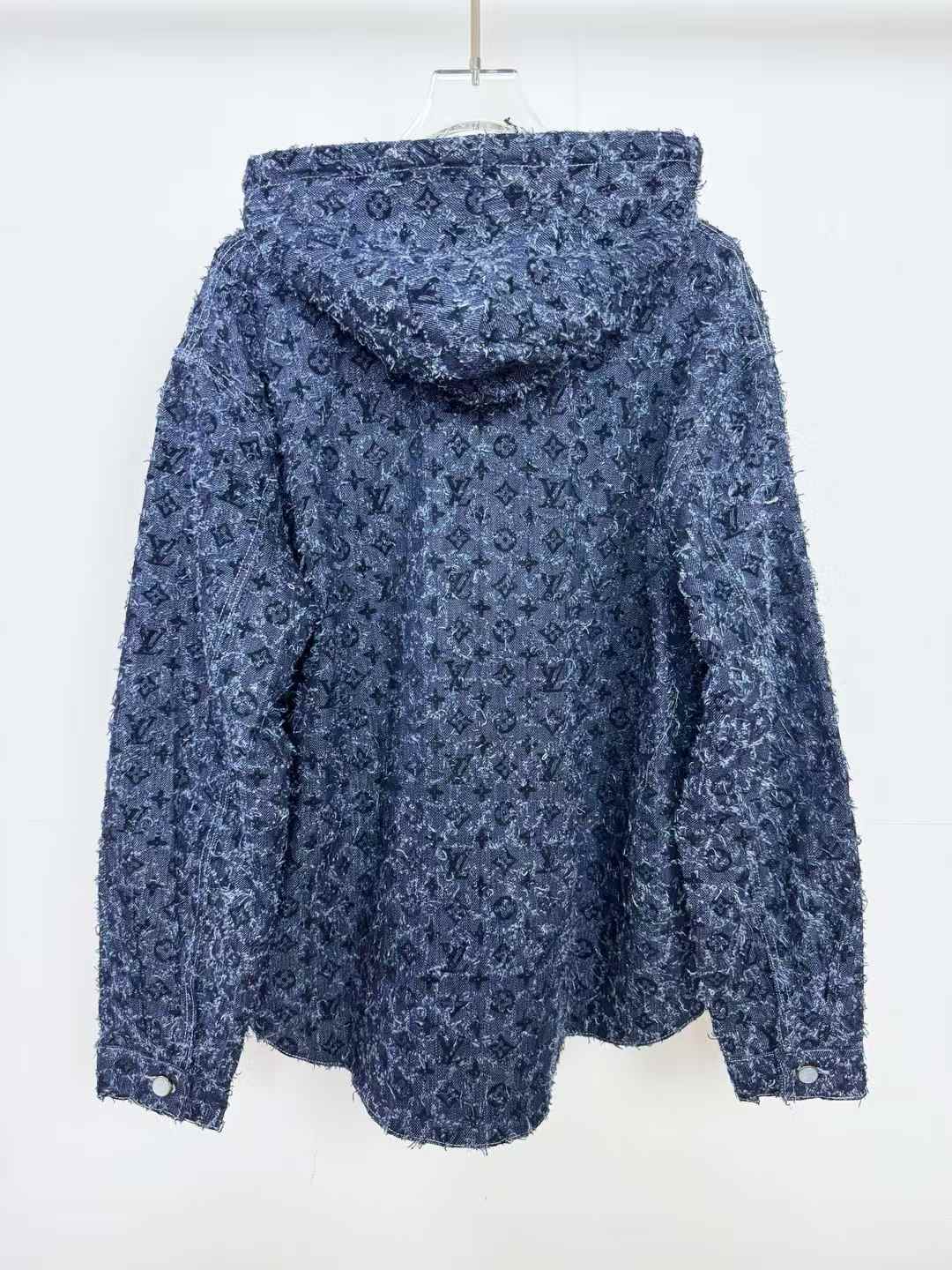 LV Flocked Monogram Denim Hoodie in indigo blue