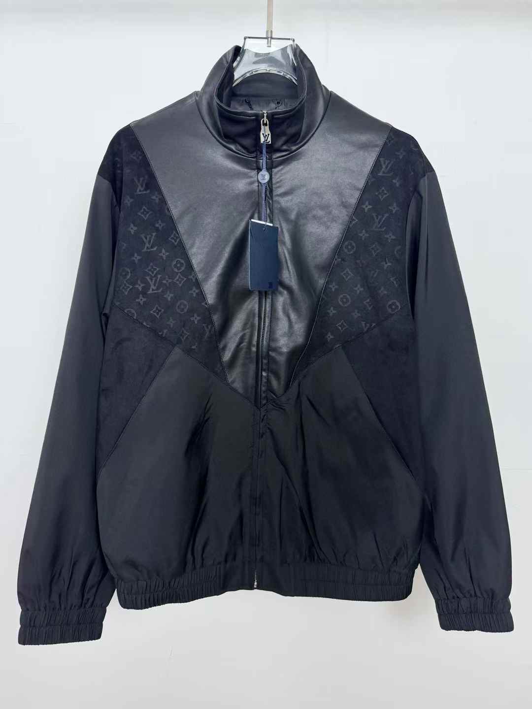 LV Leather Mix Track Top 50% lambskin, 50% polyamide with napa leather and suede inserts Black