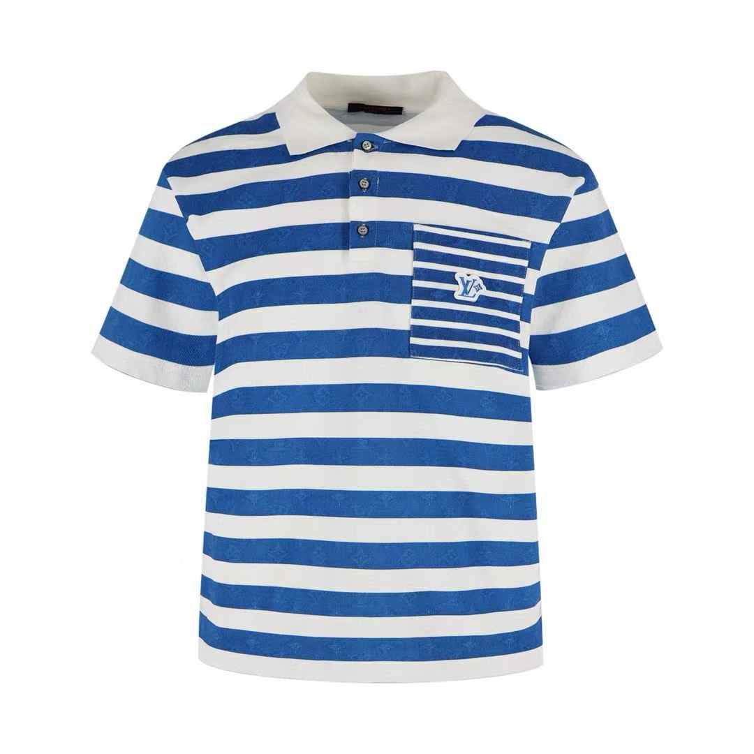 LV Monogram Striped Polo Shirt in blue and white