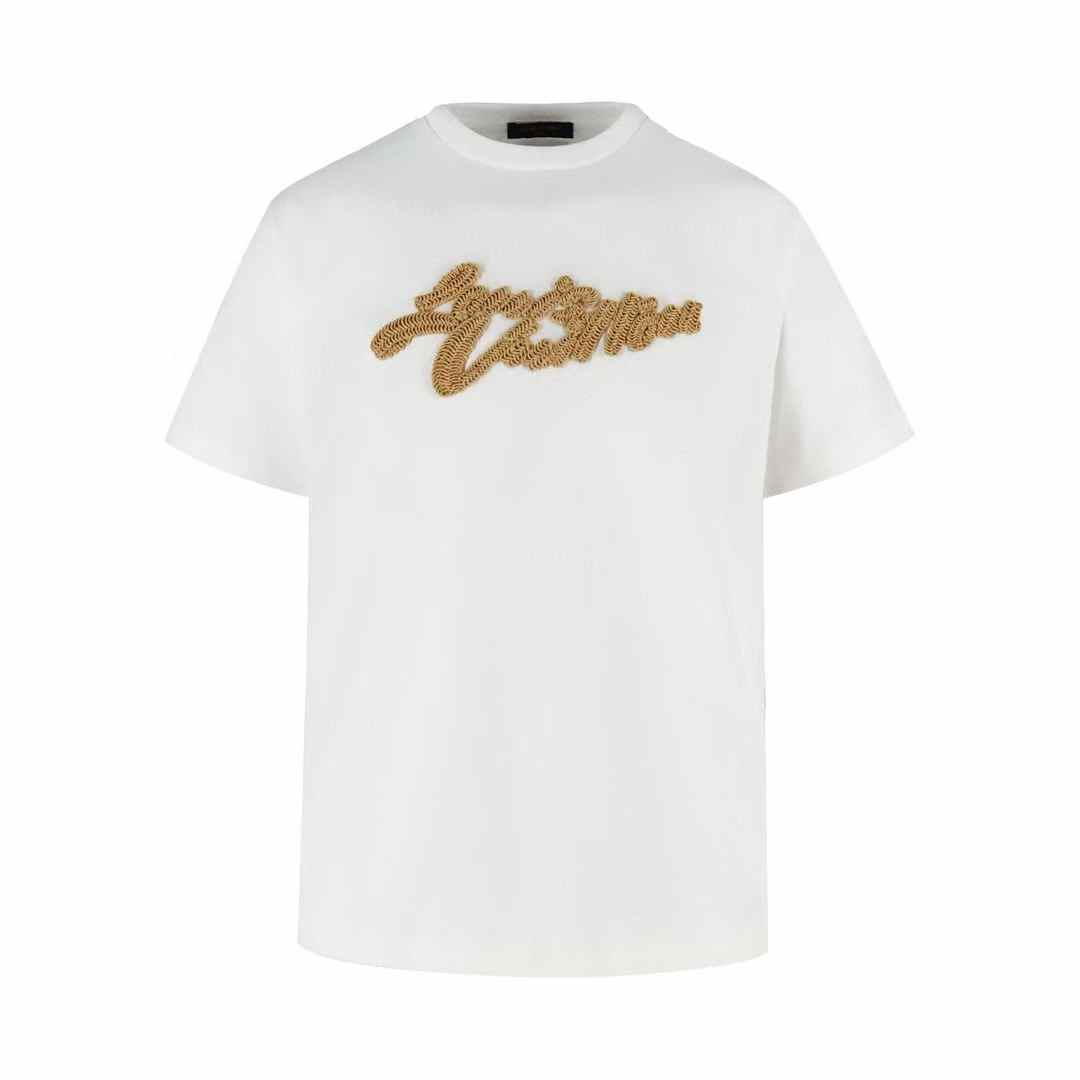 LV Embroidered Signature T-Shirt in milky white cotton