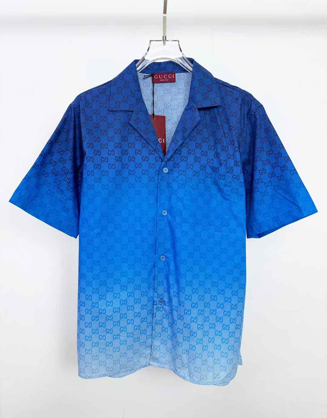 Gucci GG ombré cotton poplin bowling shirt in blue