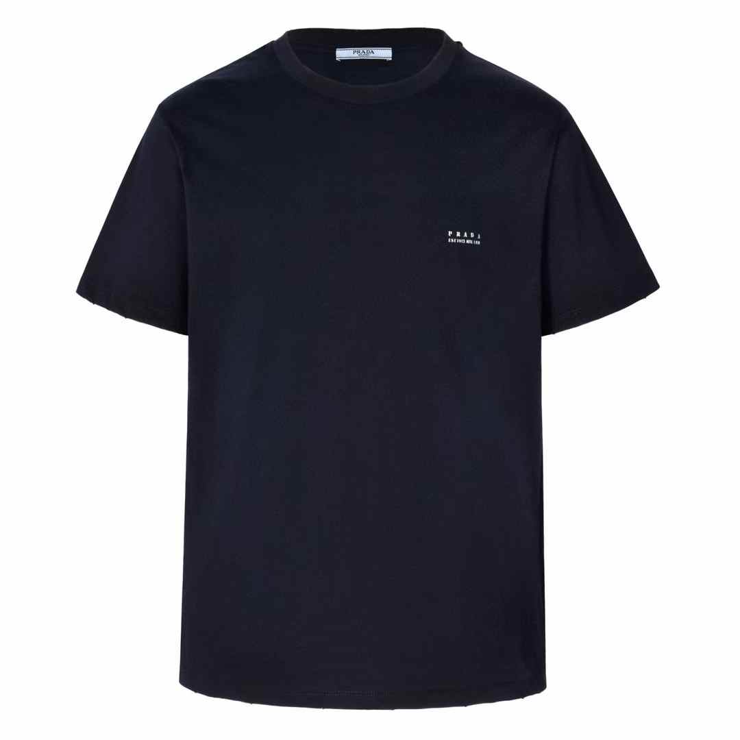Prada navy cotton jersey T-shirt with a lettering logo