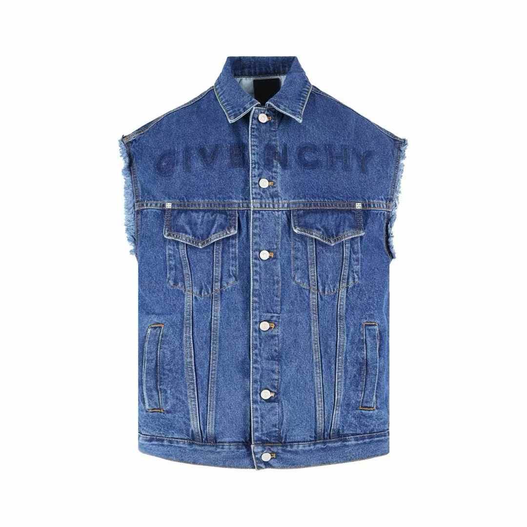 Givenchy logo-embroidered denim vest in indigo blue