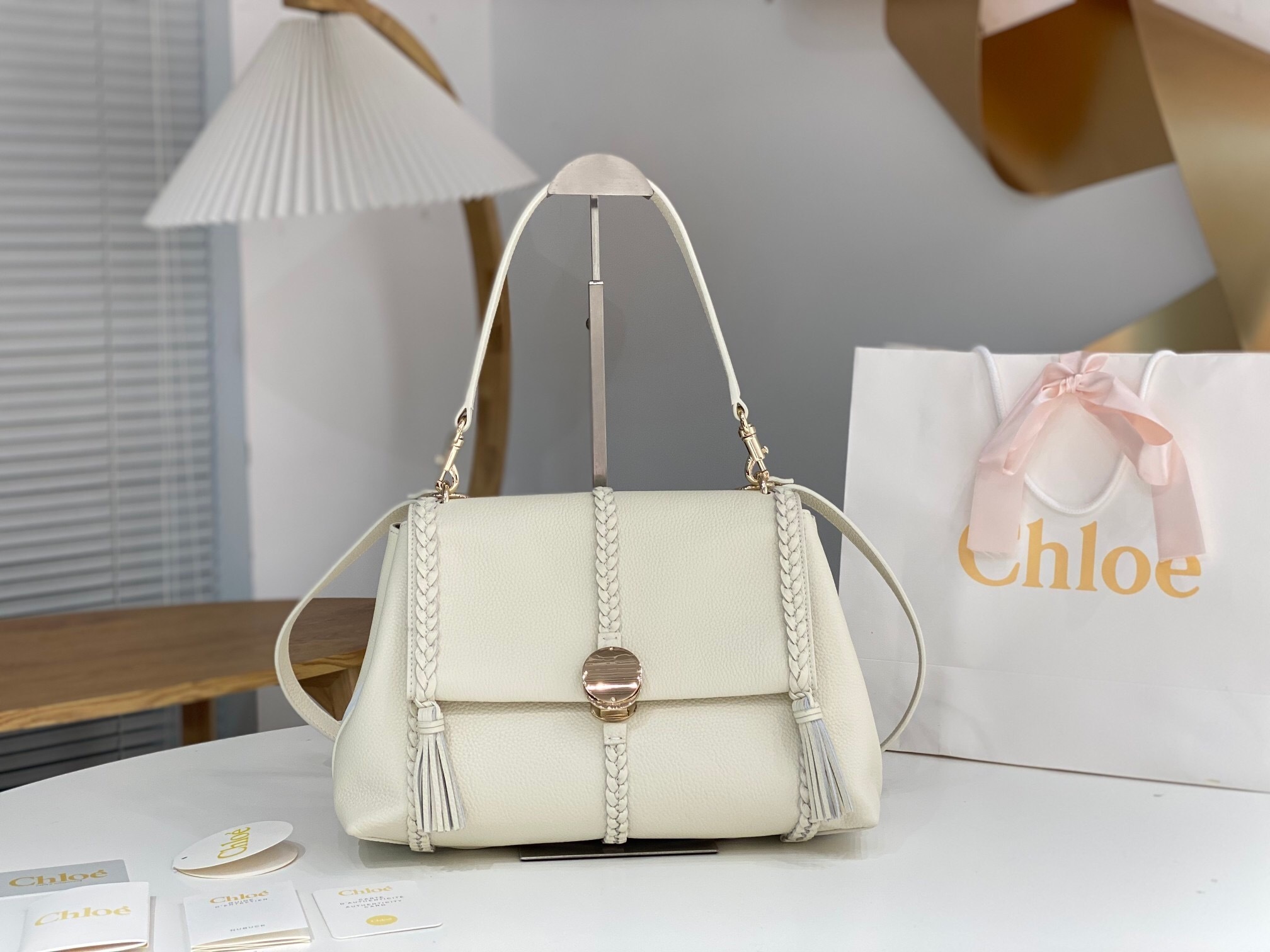 Chloe Penelope medium soft shoulder bag in white calf leather