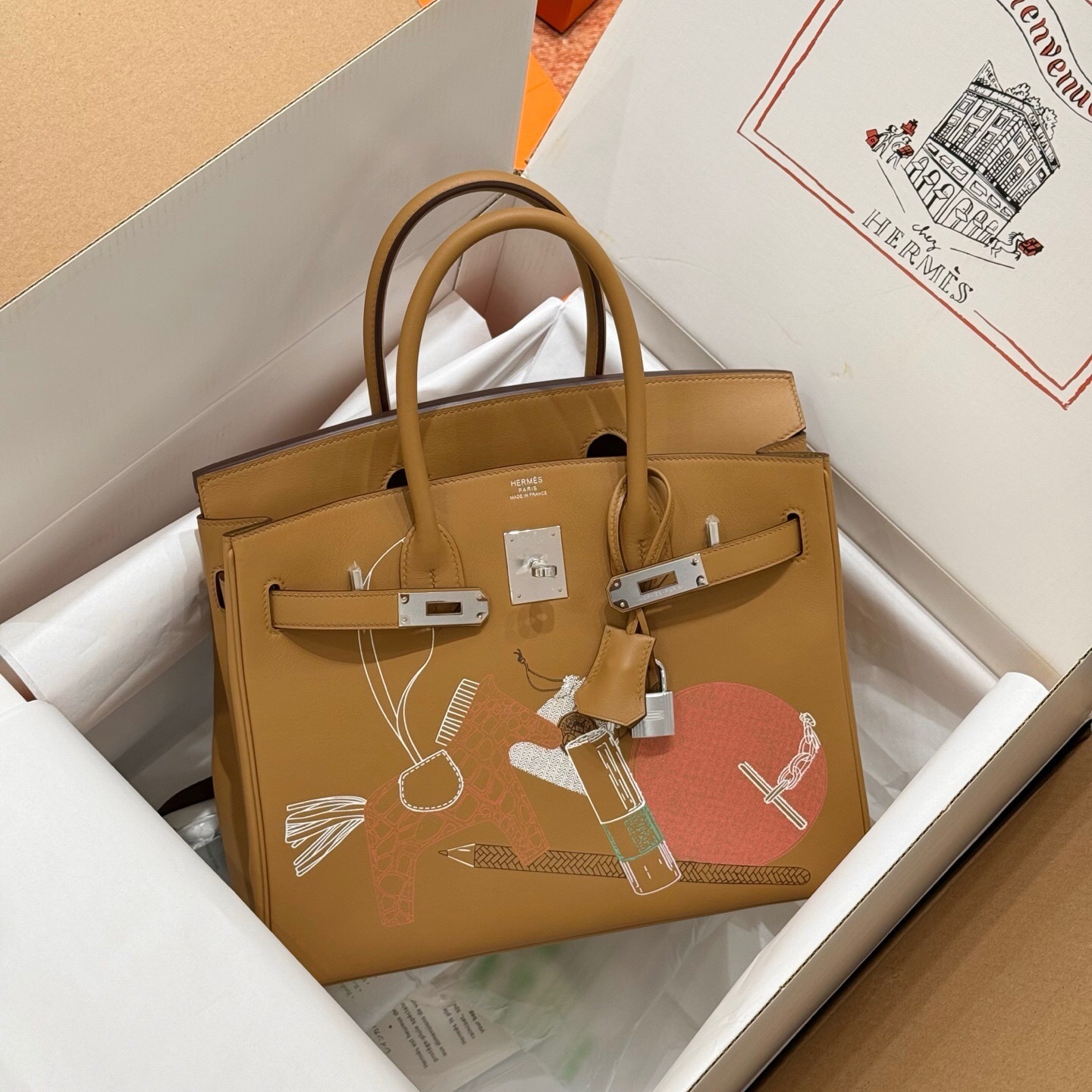 Hermes Limited Edition Birkin 25 "In & Out" bag in biscuit swift leather with palladium hardware