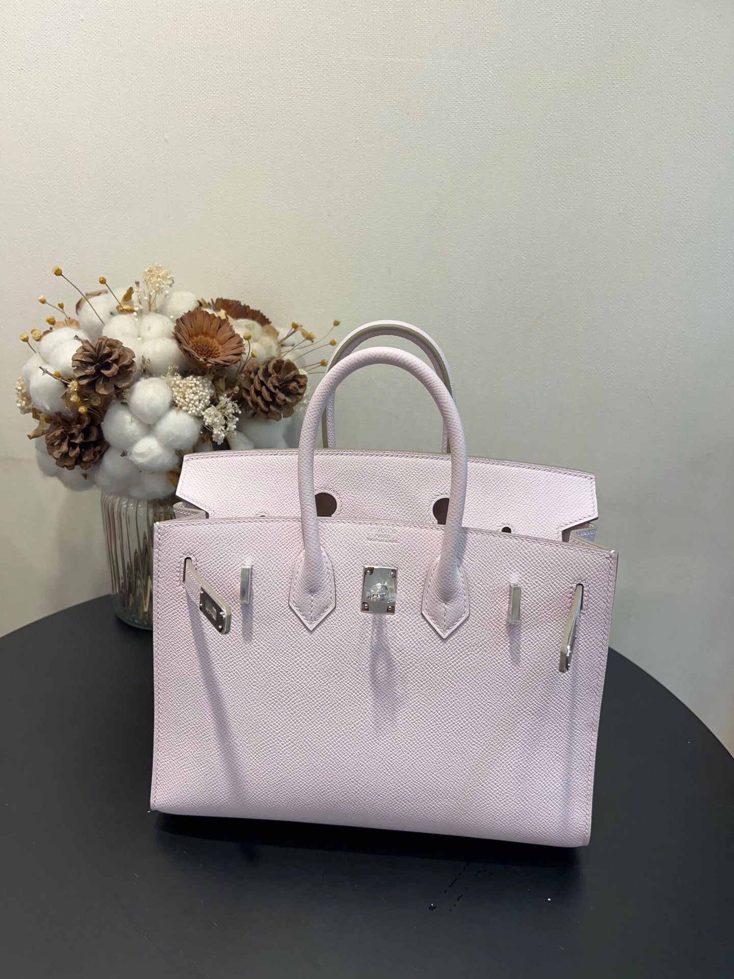 Hermes Birkin 25 bag in the Mauve Pale color and Epsom leather