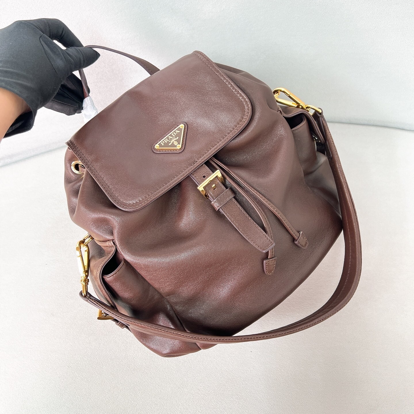 Prada dark brown nappa leather backpack
