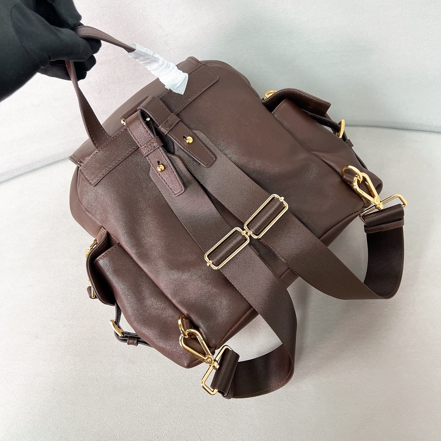 Prada dark brown nappa leather backpack