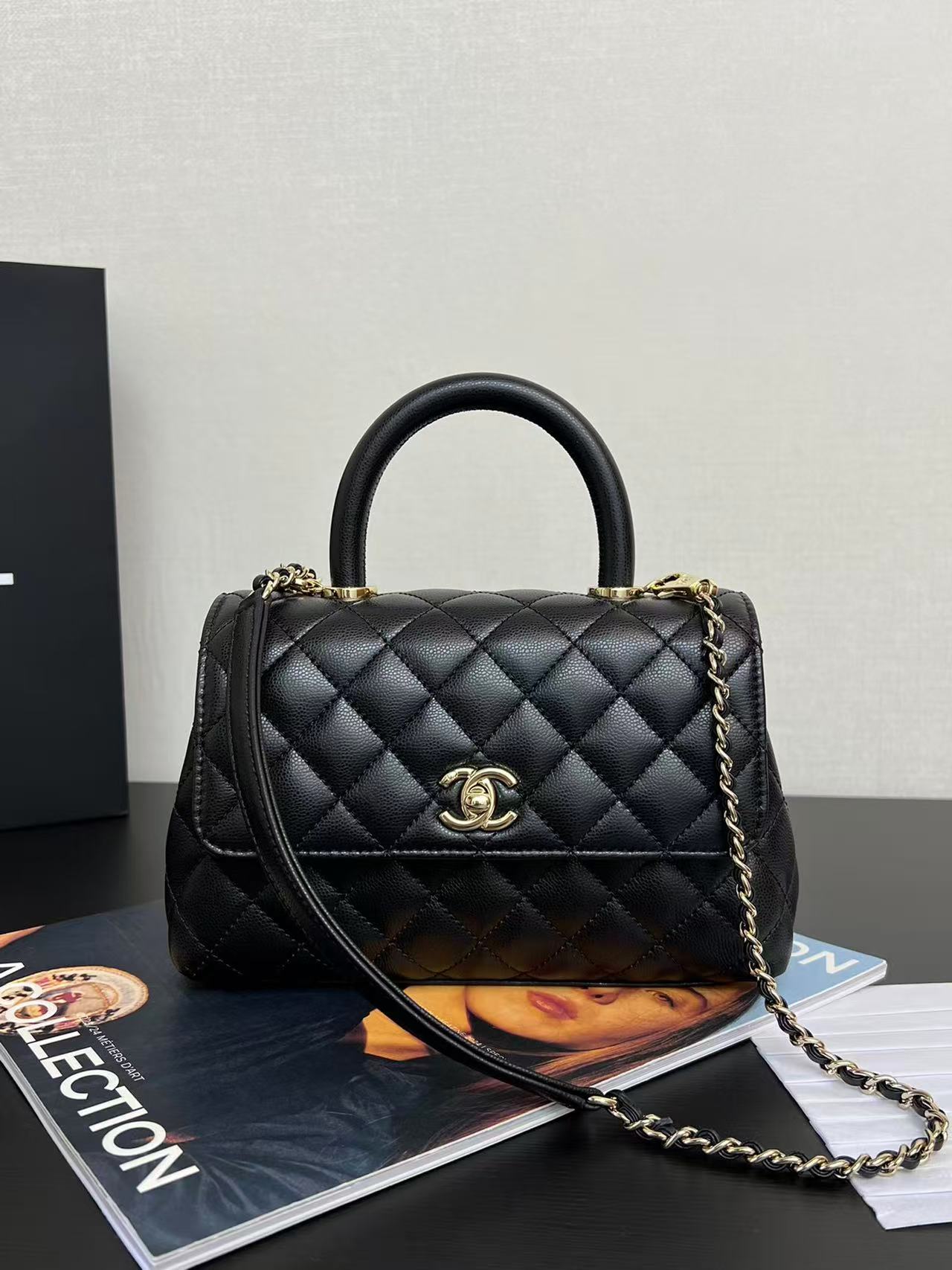CHANEL Lambskin Quilted Medium Trendy CCFlap Dual Handle Bag Black 24cm