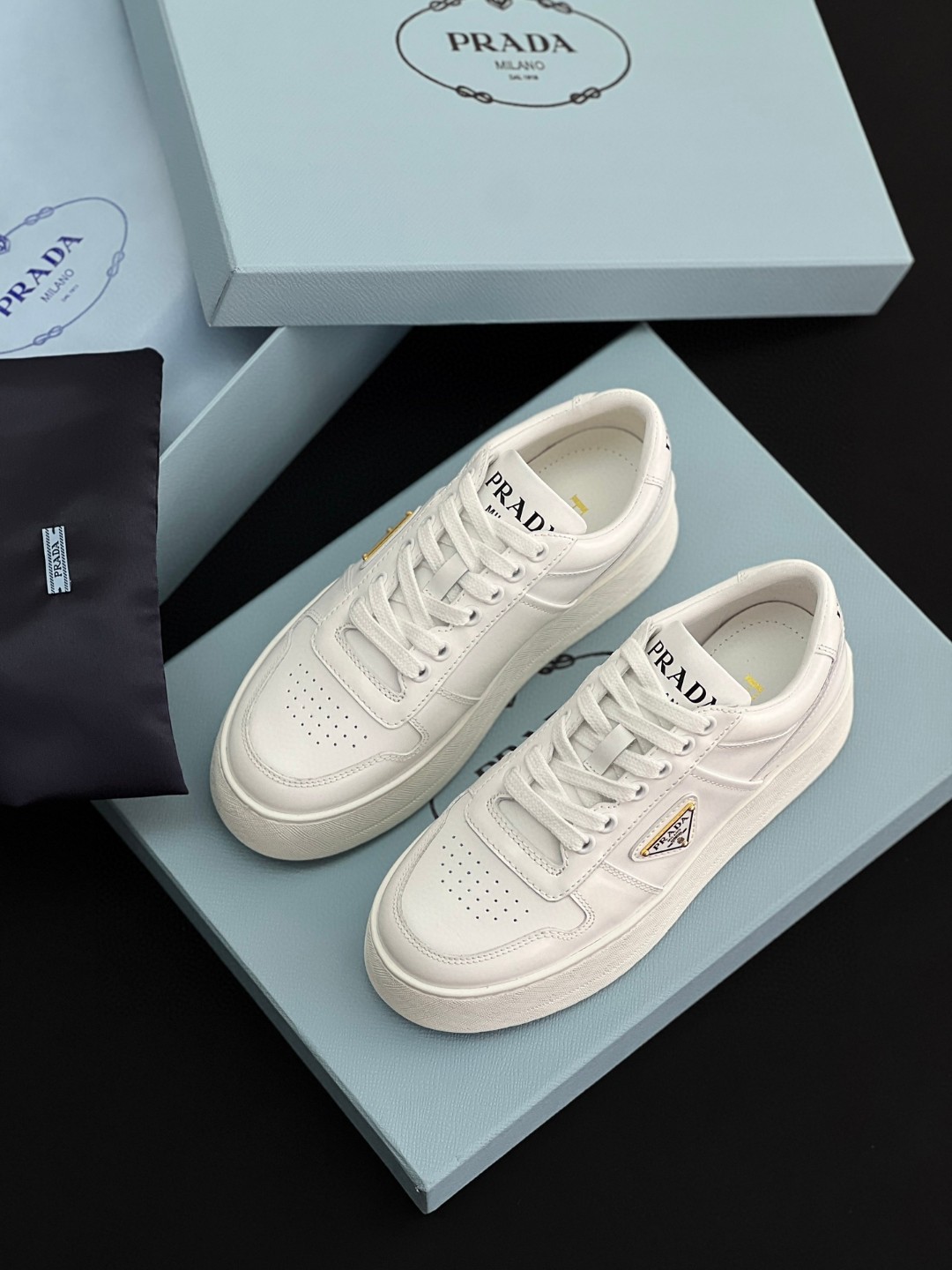 Prada Downtown Bold leather sneakers white