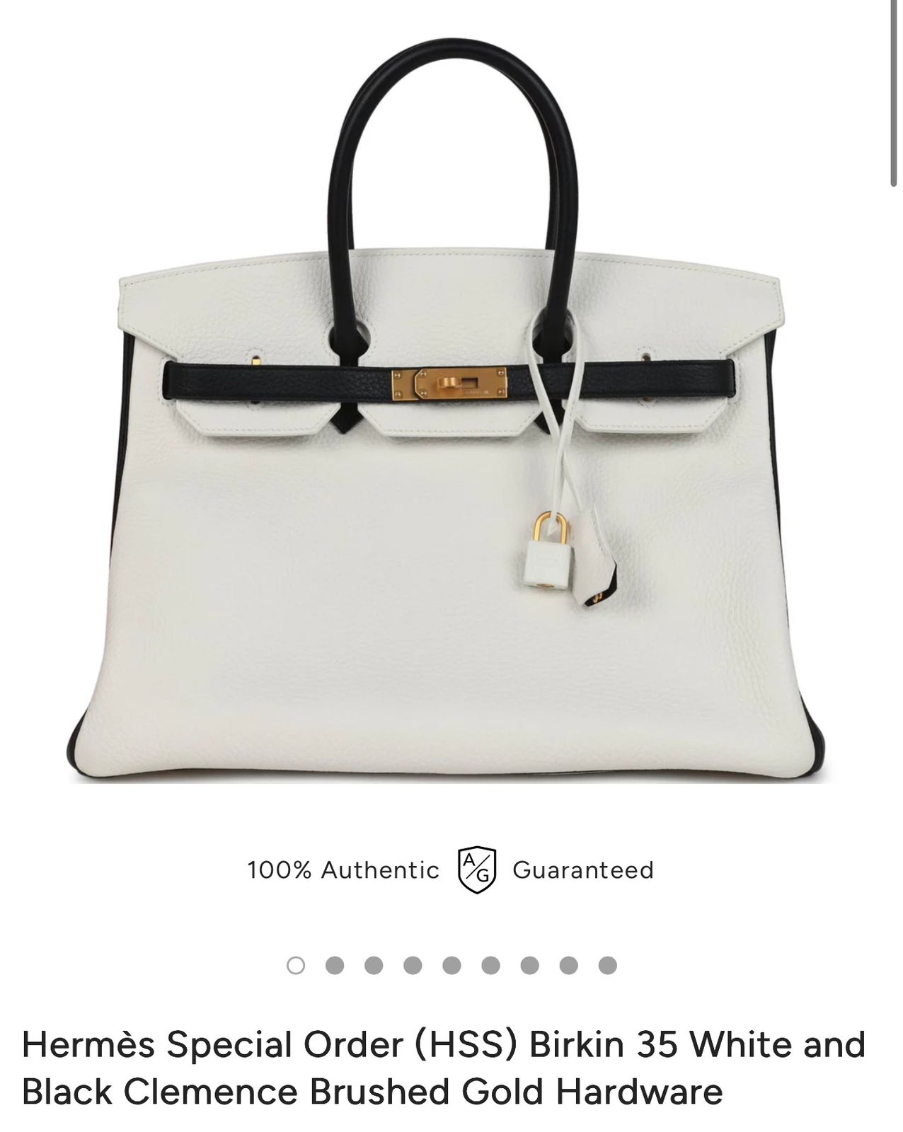 Hermès Special Order (HSS) Birkin 35 handbag in white and black Clemence leather with brushed gold hardware