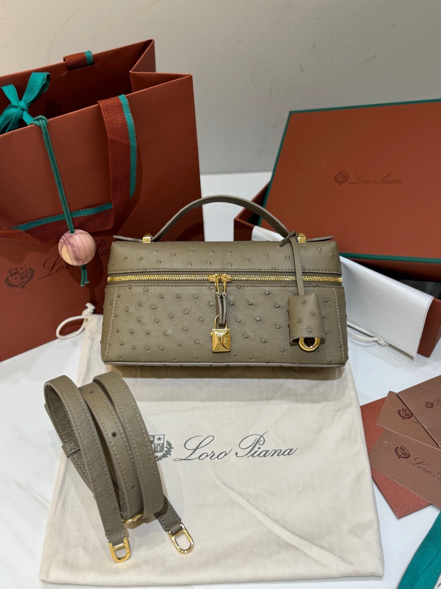 Loro Piana Extra Bag Vanity Case L23 in ostrich leather