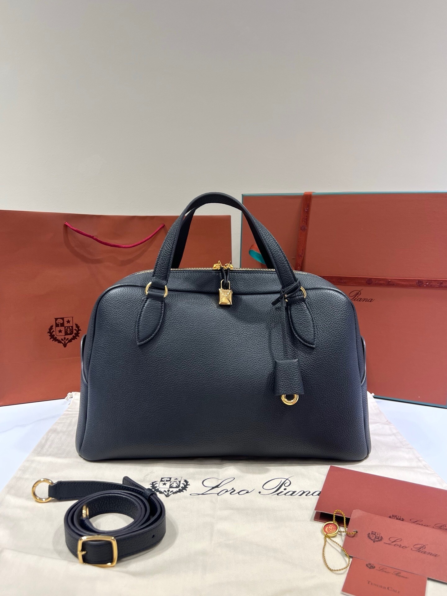 Loro Piana Needle bag in dark blue calfskin leather