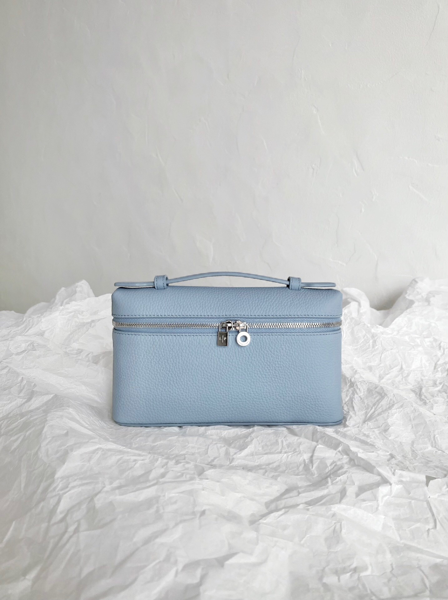 Loro Piana Extra Pocket L19 leather handbag in a blue, likely Celadon