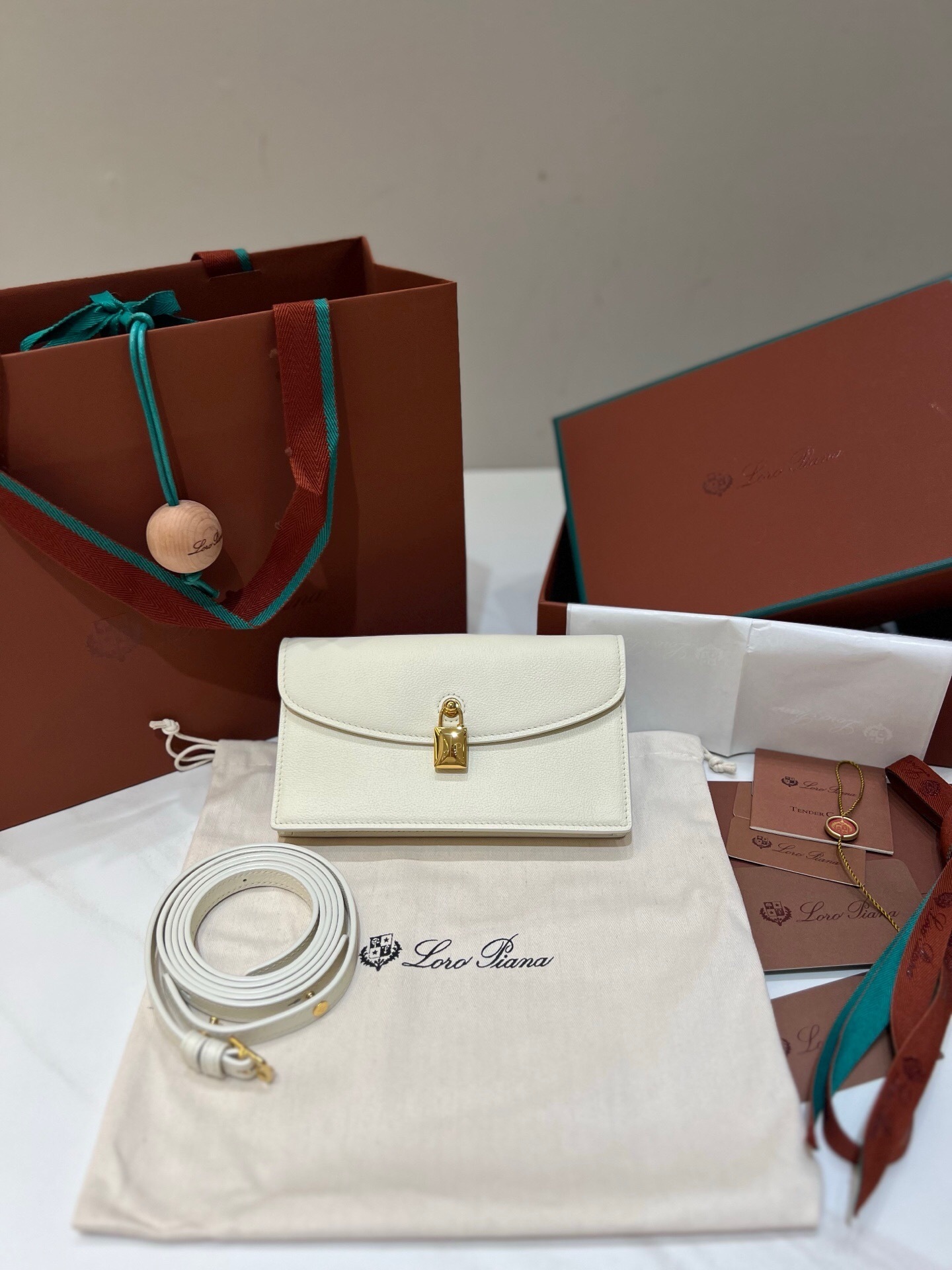 Loro Piana Extra Pochette in Whisper White calfskin leather