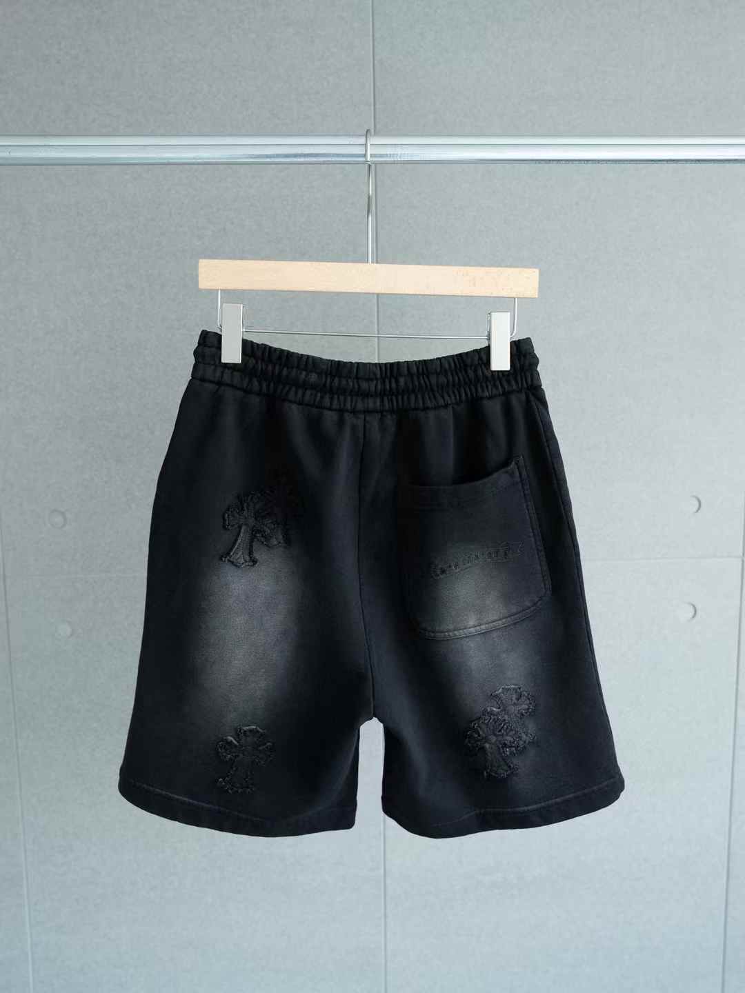 chrome hearts black washed denim shorts