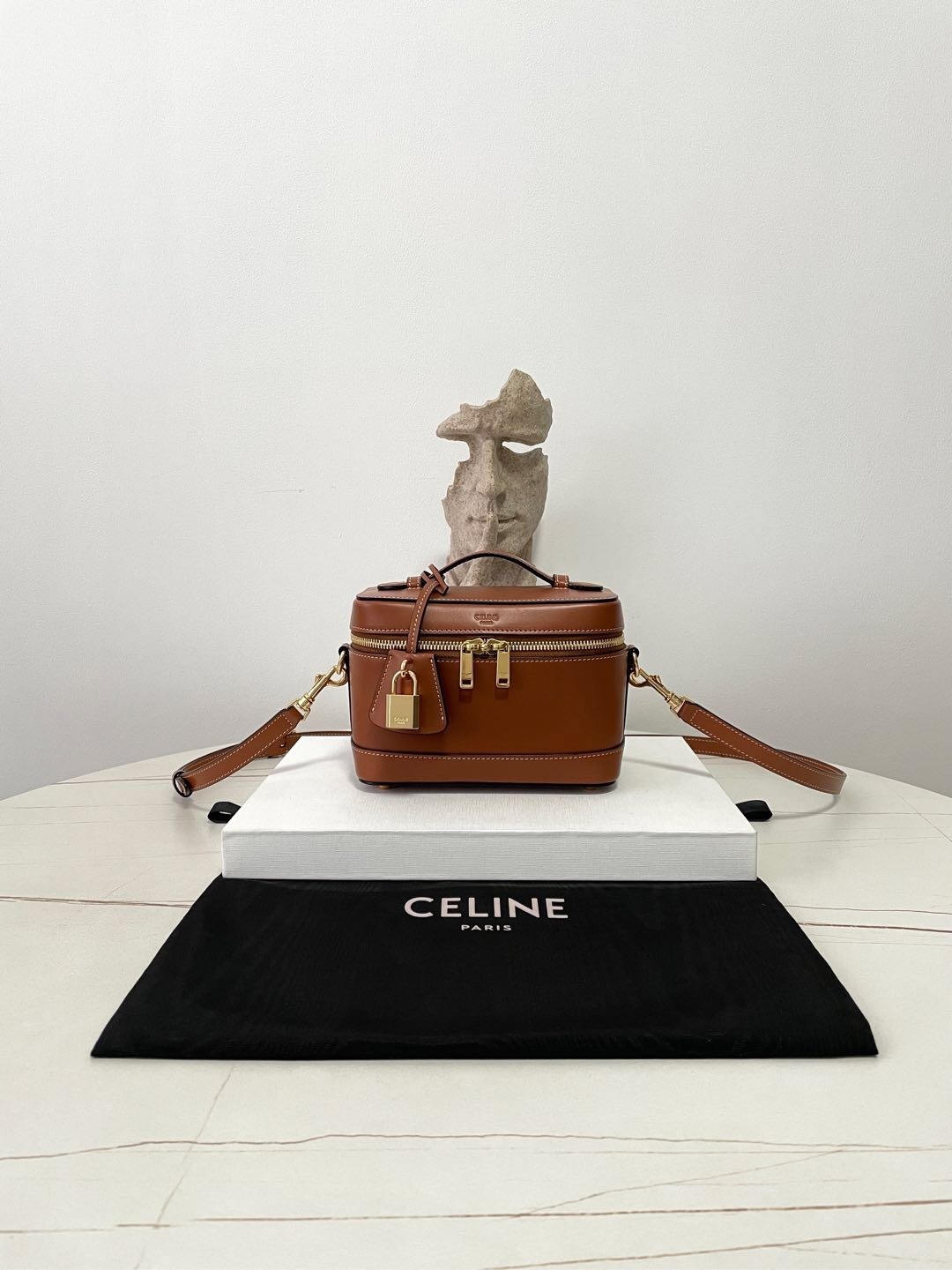 Celine Mini Vanity Case in smooth calfskin leather and a tan