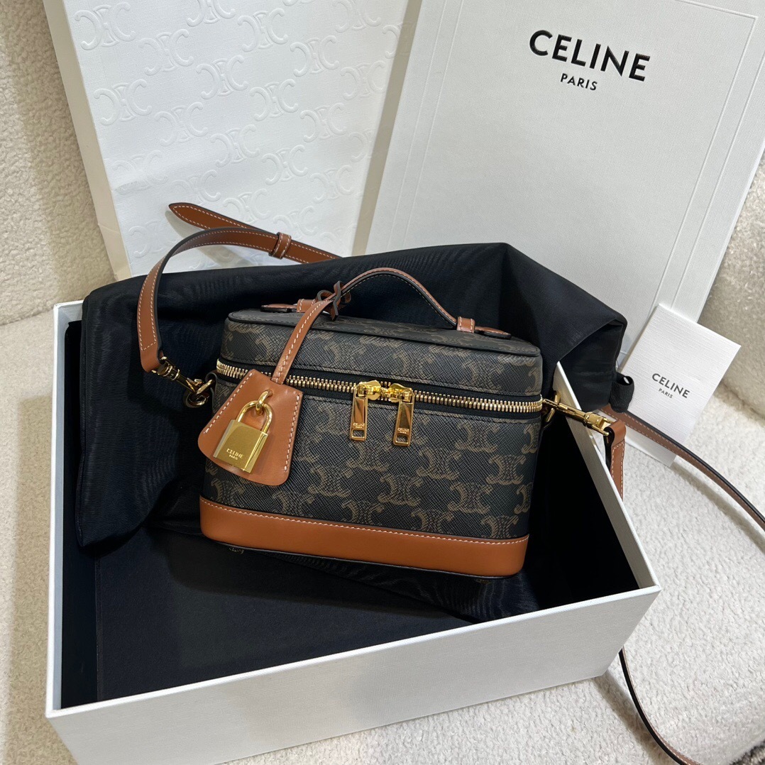 Celine Mini Vanity in Triomphe Canvas and calfskin with gold finishing