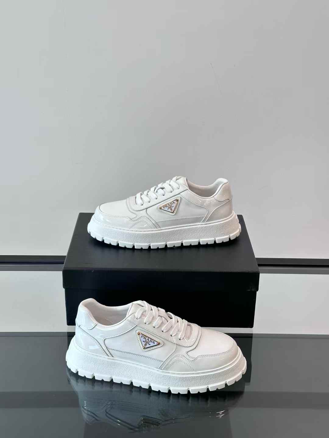 Prada Prax 01 Re-Nylon and brushed leather sneakers in white