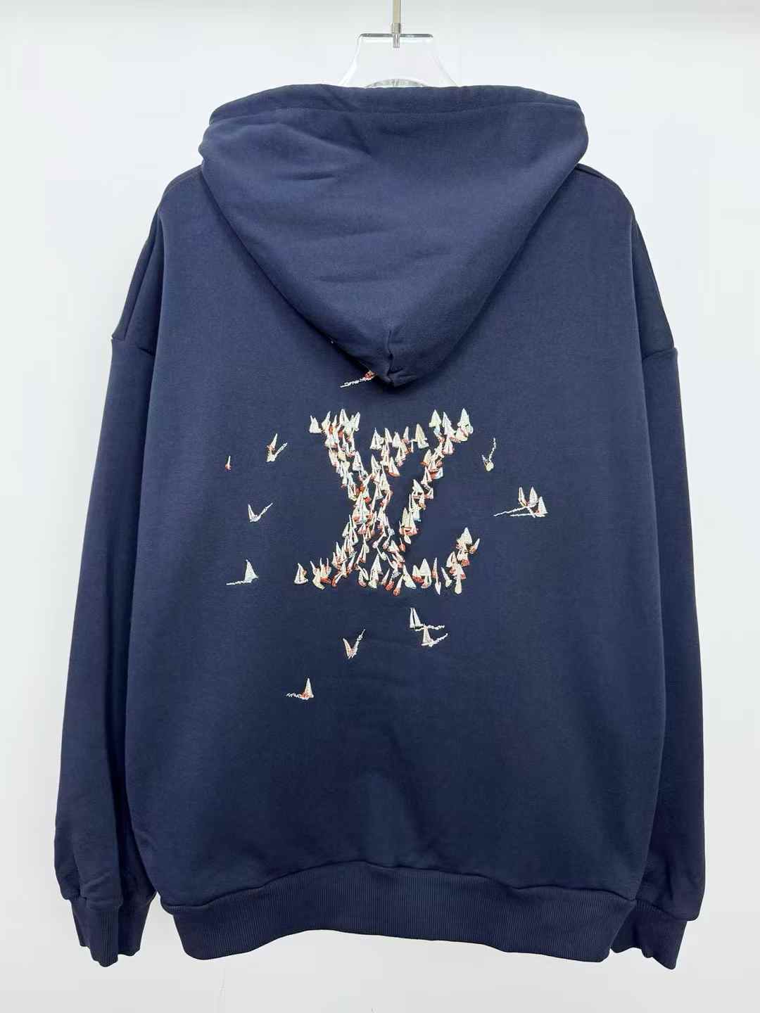 LV Embroidered Signature Hoodie in navy blue organic cotton with the LV Regatta motif