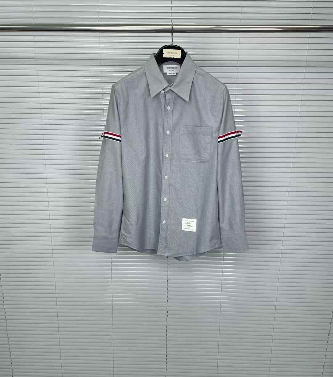 Thom Browne medium grey nylon RWB armband piqué shirt jacket