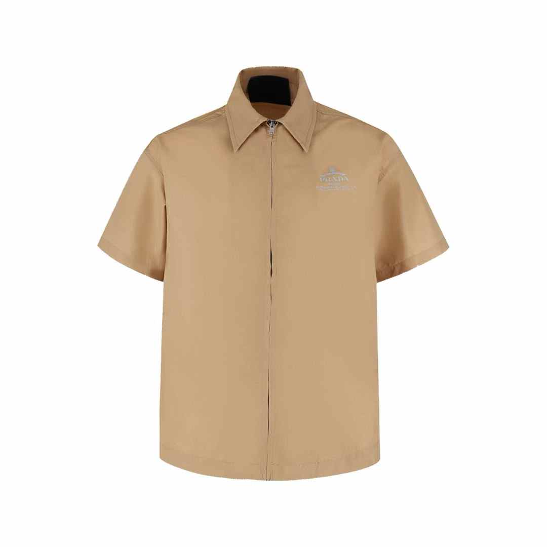 Prada short-sleeved technical cotton shirt in desert beige