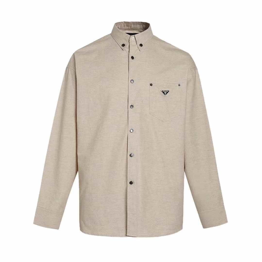 Prada neutral cotton-flax oversized chambray shirt