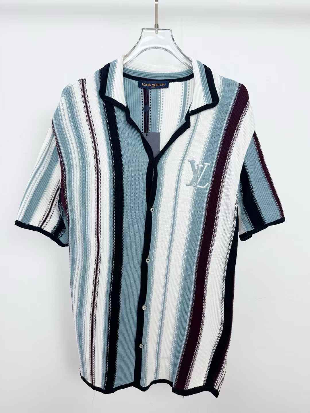 LV Striped Crochet Short-Sleeved Shirt