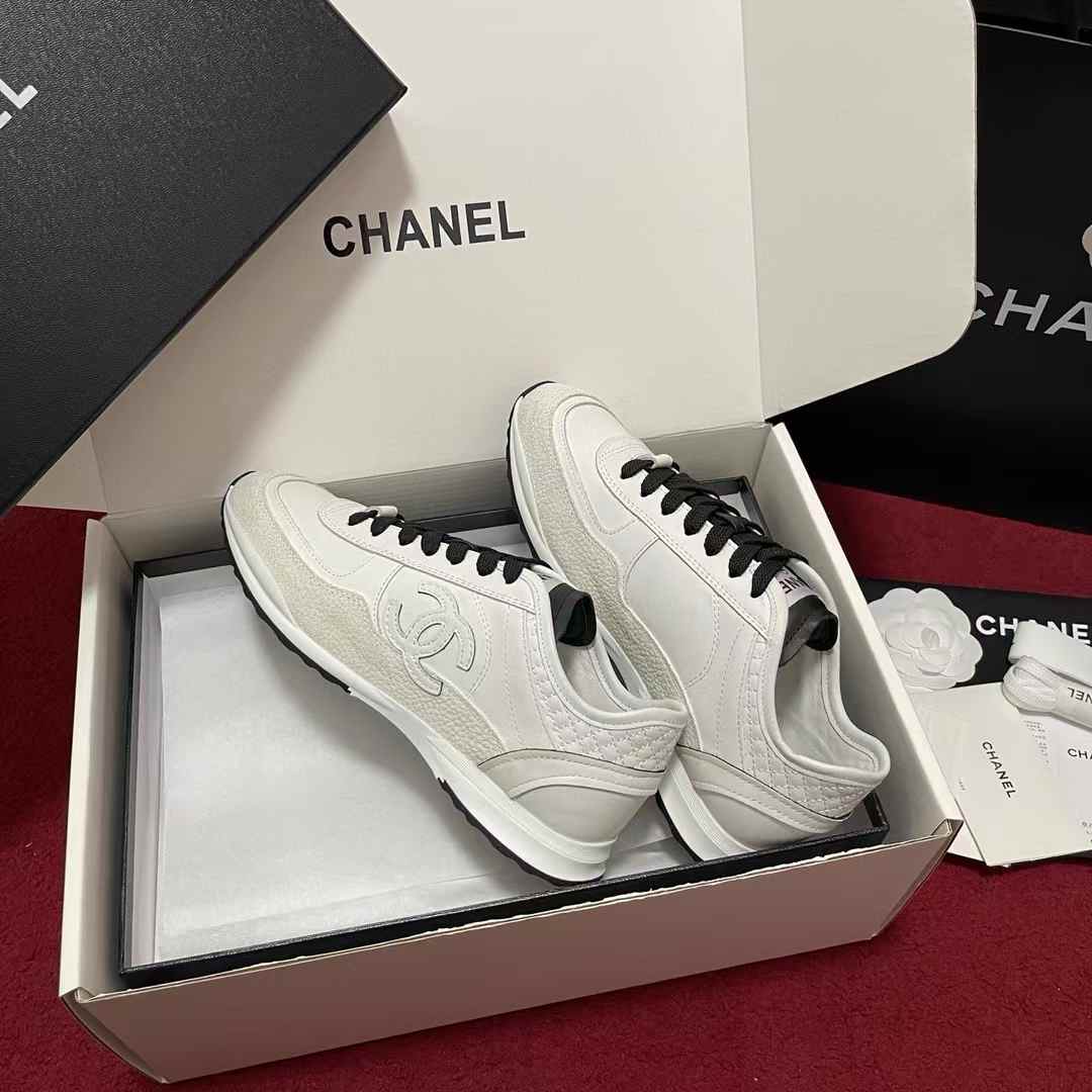 Chanel Calfskin & Suede Calfskin Trainers sneakers in white and black