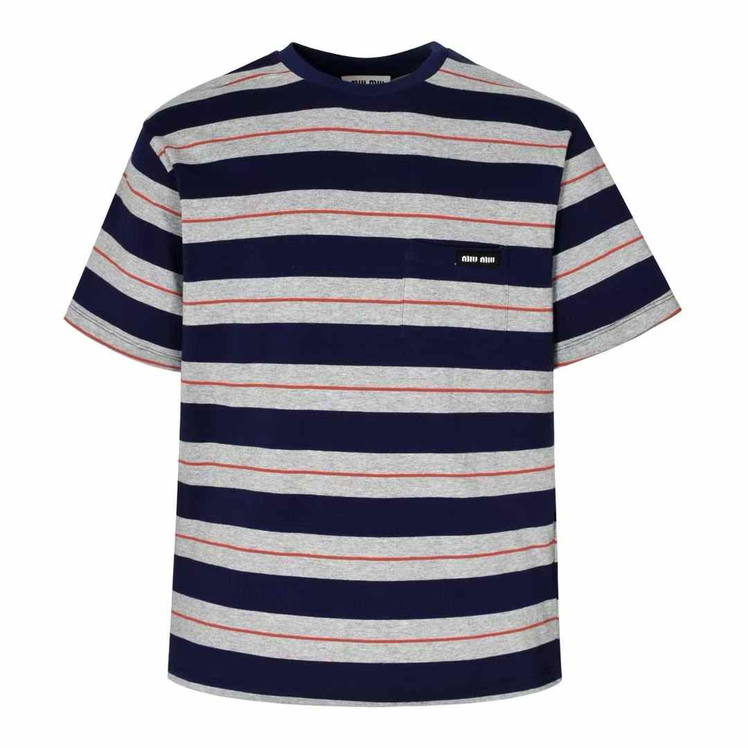 Miu Miu striped cotton jersey t-shirt with a chest pocket