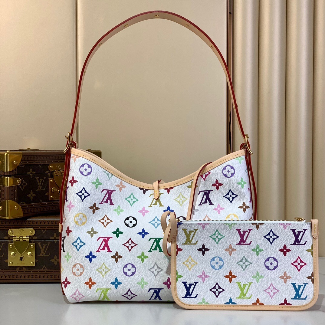 LV x Takashi Murakami CarryAll PM bag with a multicolor monogram canvas and natural cowhide leather trim