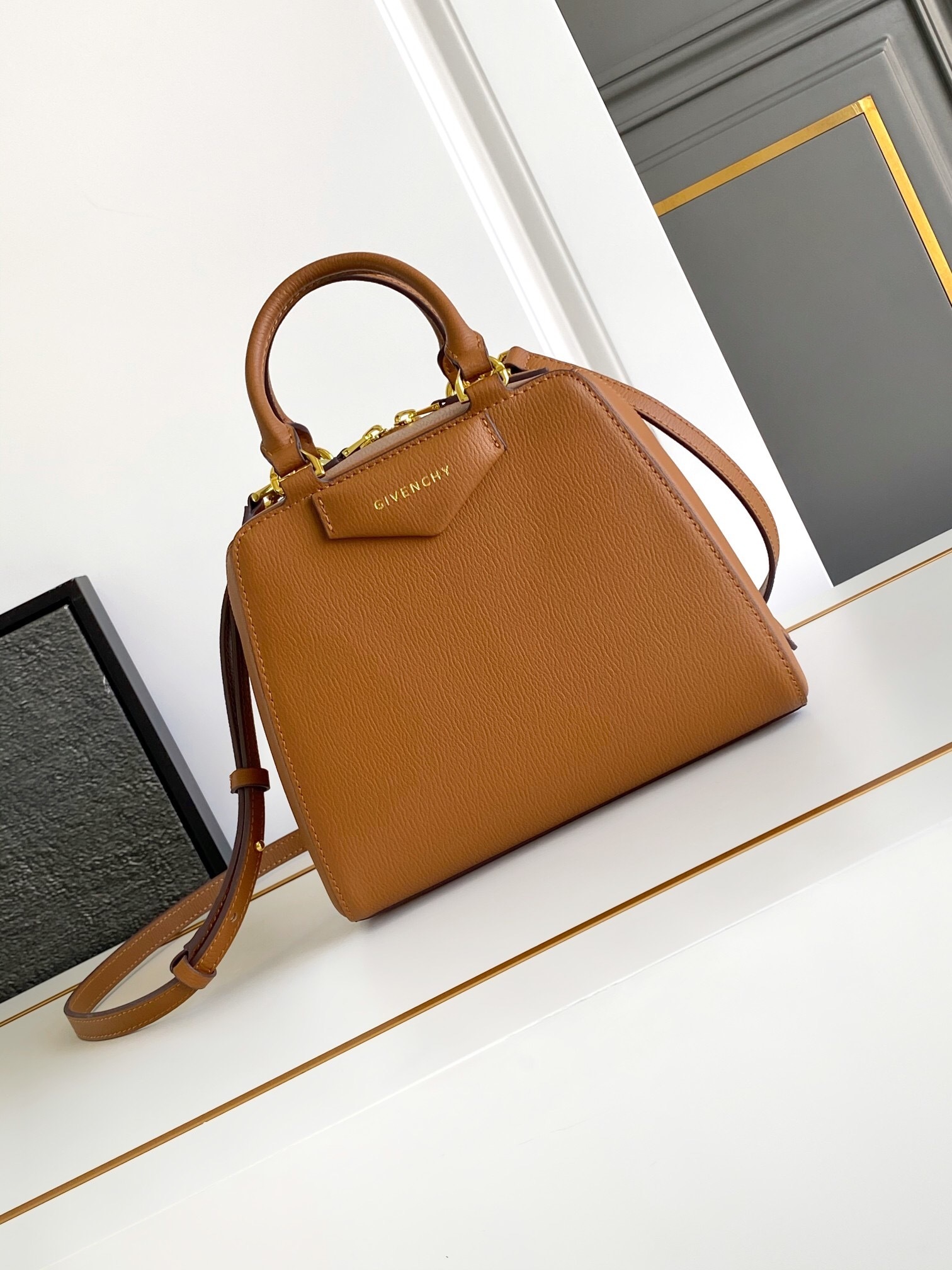 Givenchy Mini Antigona Cube bag in brown buffalo leather with gold-finish hardware