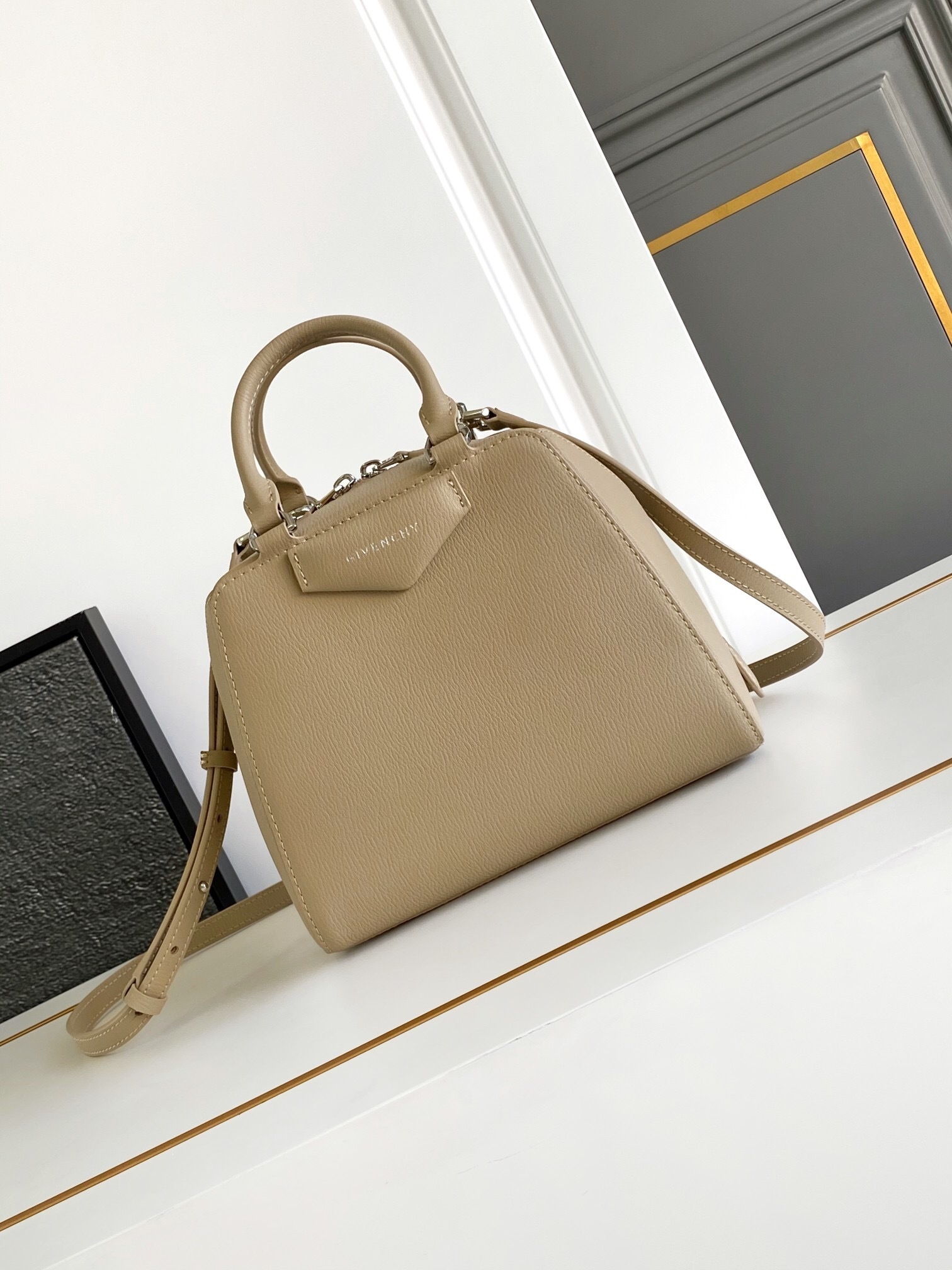 Givenchy Antigona Cube mini top-handle bag in a beige/brown buffalo leather