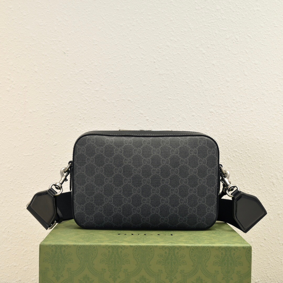 Gucci GG Supreme shoulder bag with tonal leather trims and an adjustable shoulder strap black