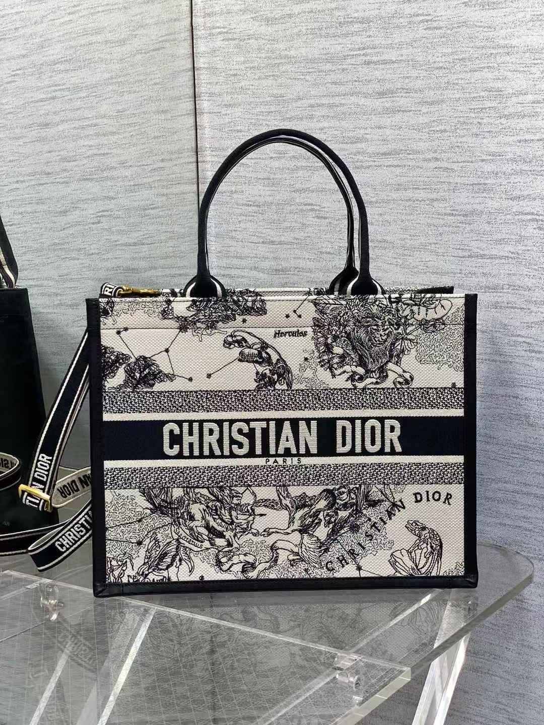 Dior Book Tote bag with a black and cream Zodiac-inspired motif