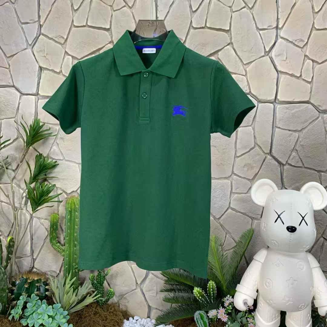 Burberry EKD-embroidered cotton pique polo shirt in green with a blue logo.