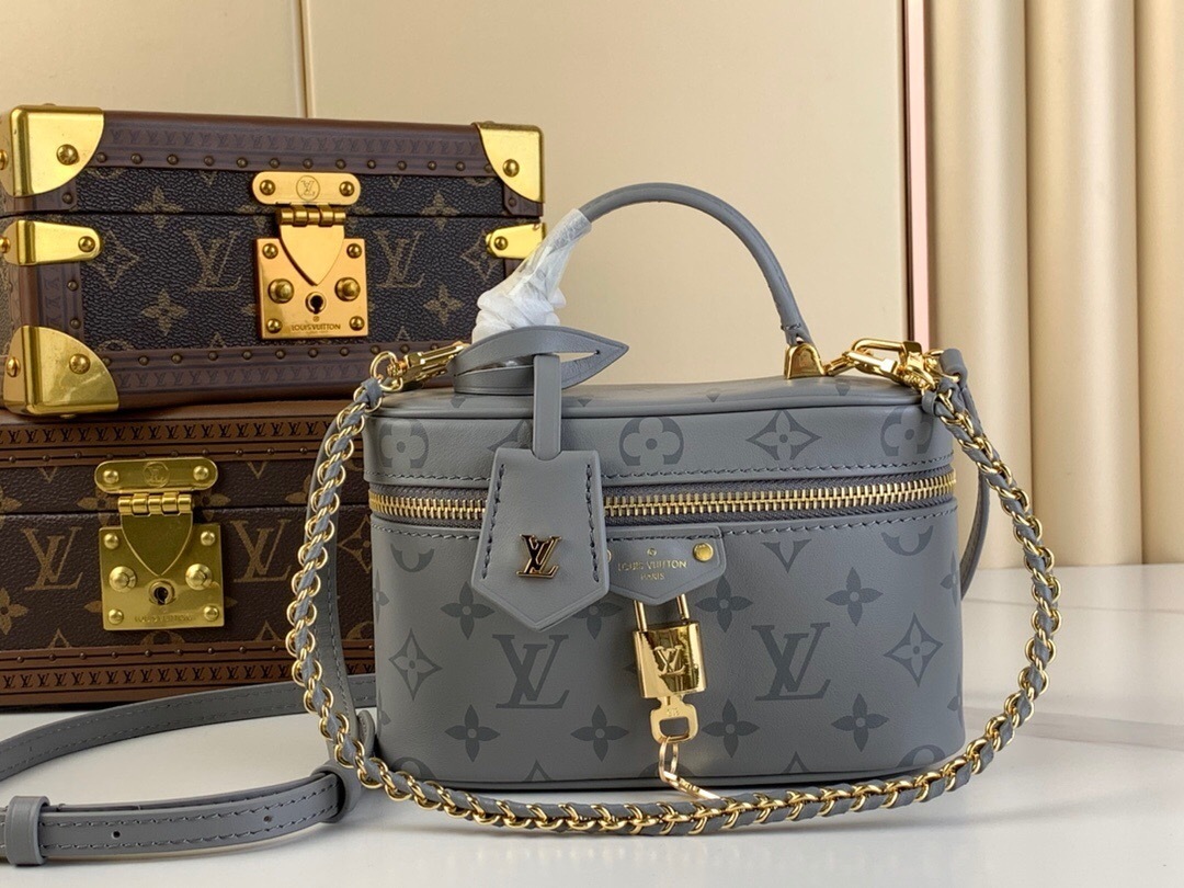 LV Vanity Chain Pouch in a gray monogram canvas