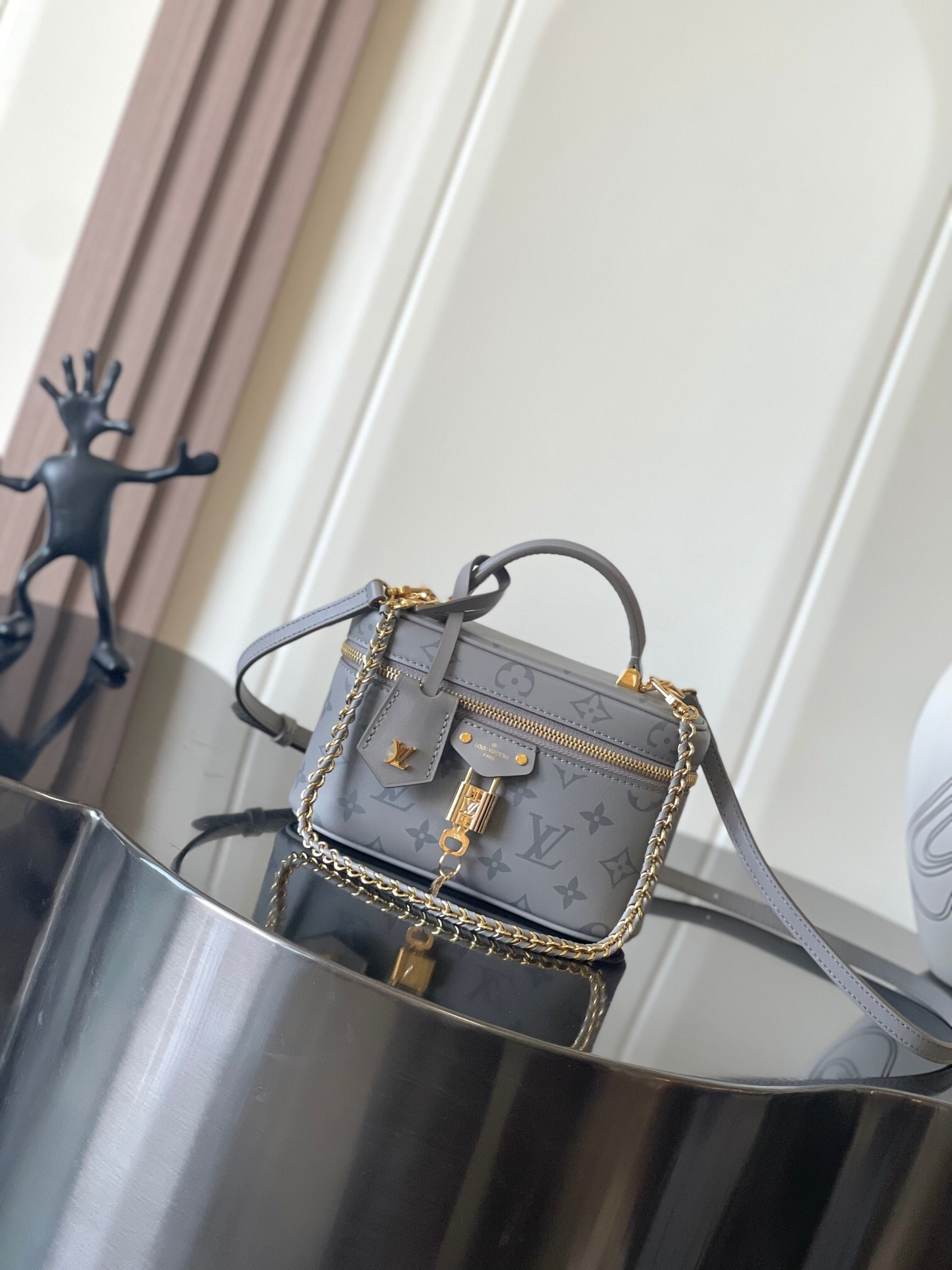 LV Vanity Chain Pouch in Brume Gray Monogram Empreinte leather