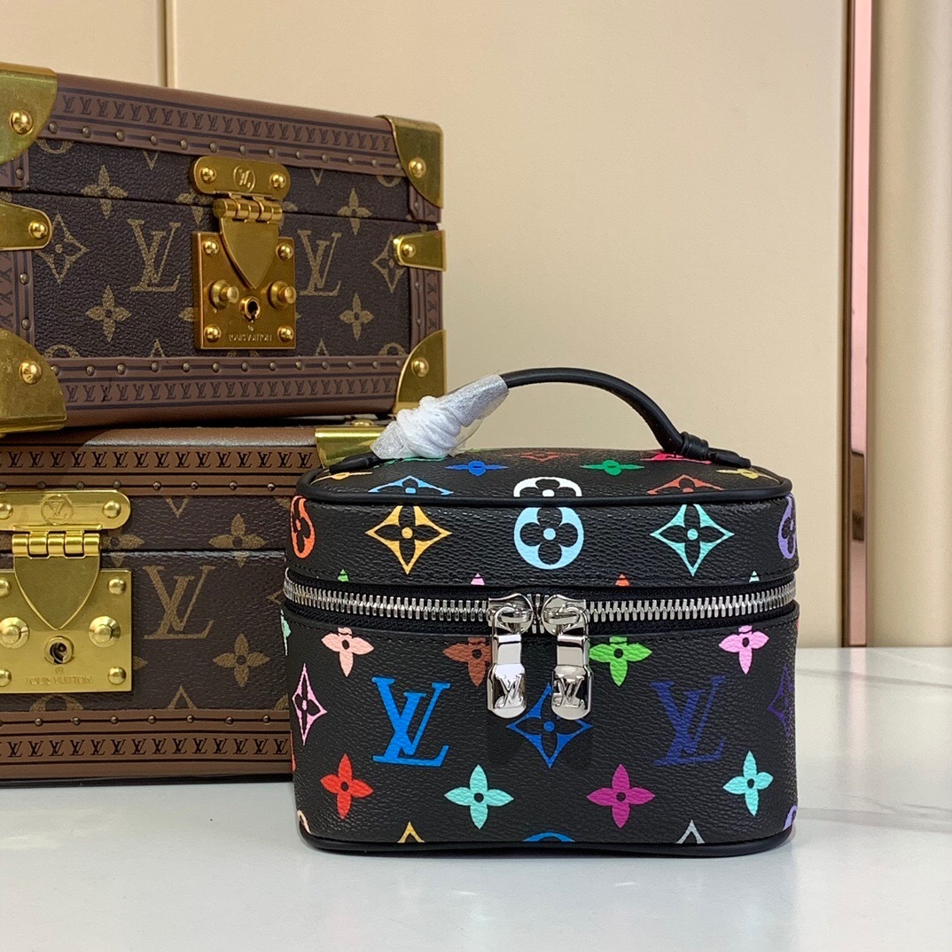 LV x Takashi Murakami Nice Mini vanity case in black multicolored monogram canvas