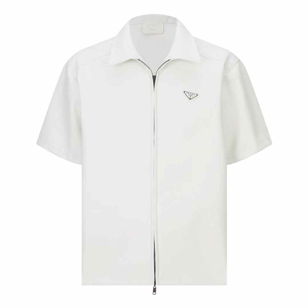 Prada short-sleeve shirt in nappa leather with a front zip fastening and enamel triangle logo